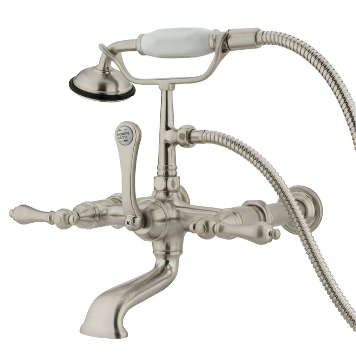 Kingston Heirloom CC541T8 - Vintage Three-Handle 2-Hole Tub Wall Mount Clawfoot Tub Faucet with Hand Shower, Brushed Nickel