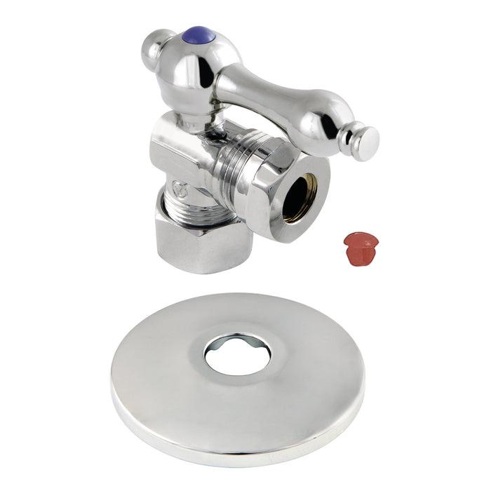Kingston Heirloom CC54301K 5/8-Inch O.D. Comp x 1/2-Inch or 7/16-Inch Slip Joint Quarter-Turn Angle Shut-Off Valve with Flange, Polished Chrome