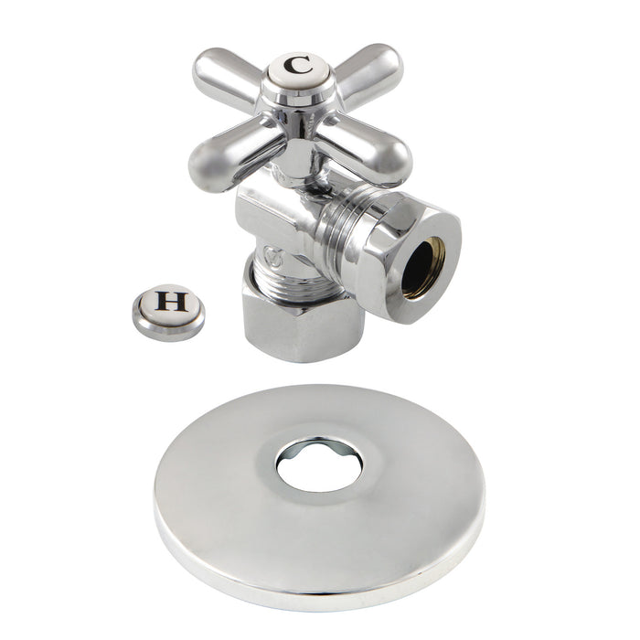 Kingston Heirloom CC54301XK 5/8-Inch O.D. Comp x 1/2-Inch or 7/16-Inch Slip Joint Quarter-Turn Angle Shut-Off Valve with Flange, Polished Chrome