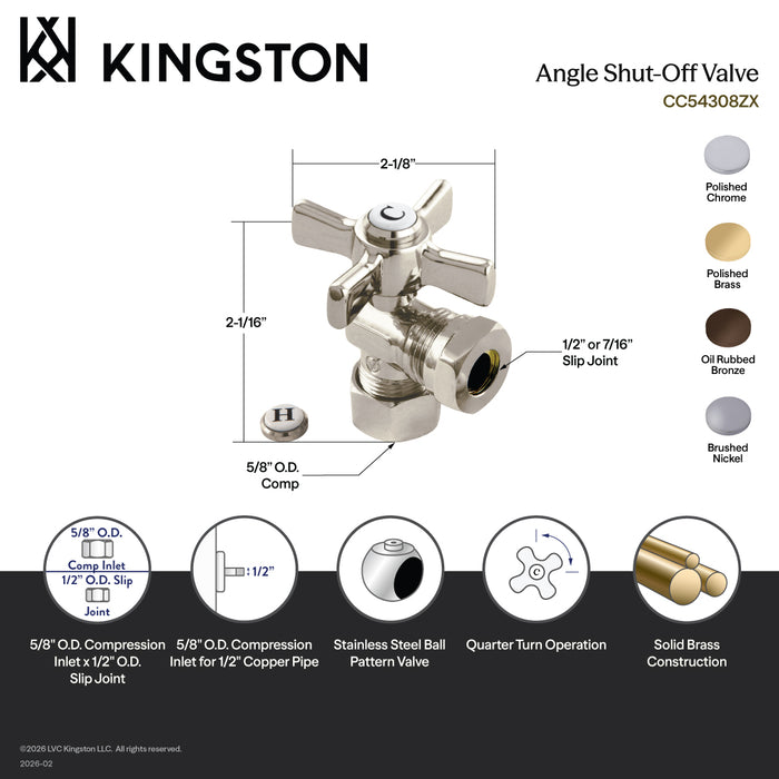 Kingston Tulare CC54301ZX - Millennium 5/8-Inch O.D. Comp x 1/2-Inch or 7/16-Inch Slip Joint Quarter-Turn Angle Shut-Off Valve, Polished Chrome