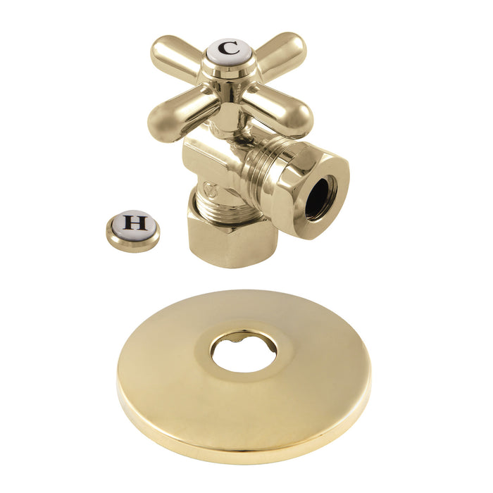 Kingston Heirloom CC54302XK 5/8-Inch O.D. Comp x 1/2-Inch or 7/16-Inch Slip Joint Quarter-Turn Angle Shut-Off Valve with Flange, Polished Brass