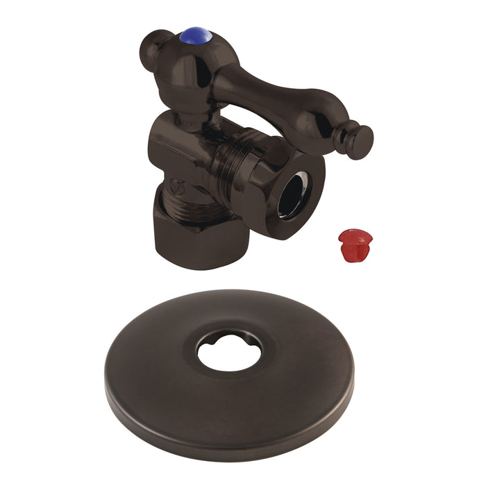 Kingston Heirloom CC54305K 5/8-Inch O.D. Comp x 1/2-Inch or 7/16-Inch Slip Joint Quarter-Turn Angle Shut-Off Valve with Flange, Oil Rubbed Bronze