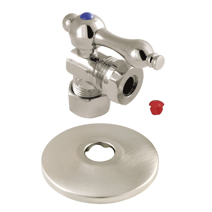 Kingston Heirloom CC54308K 5/8-Inch O.D. Comp x 1/2-Inch or 7/16-Inch Slip Joint Quarter-Turn Angle Shut-Off Valve with Flange, Brushed Nickel