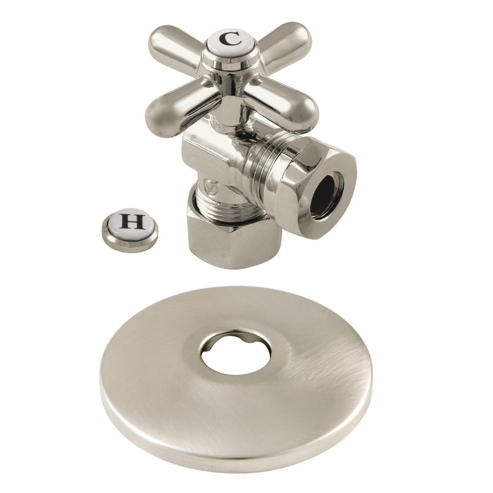 Kingston Heirloom CC54308XK 5/8-Inch O.D. Comp x 1/2-Inch or 7/16-Inch Slip Joint Quarter-Turn Angle Shut-Off Valve with Flange, Brushed Nickel