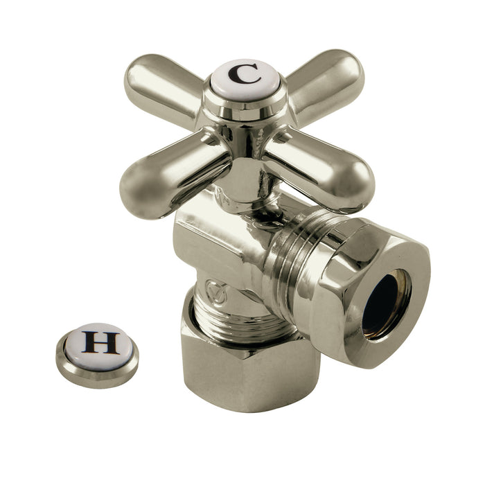 Kingston Heirloom CC54308X - Vintage 5/8-Inch O.D. Comp x 1/2-Inch or 7/16-Inch Slip Joint Quarter-Turn Angle Shut-Off Valve, Brushed Nickel
