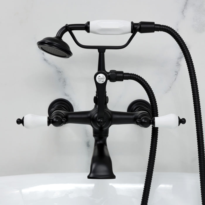 Kingston Heirloom CC543T0 - Vintage Three-Handle 2-Hole Tub Wall Mount Clawfoot Tub Faucet with Hand Shower, Matte Black