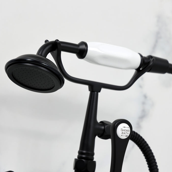 Kingston Heirloom CC543T0 - Vintage Three-Handle 2-Hole Tub Wall Mount Clawfoot Tub Faucet with Hand Shower, Matte Black