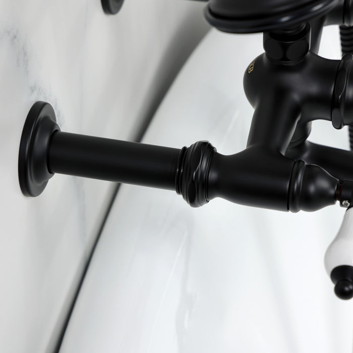 Kingston Heirloom CC543T0 - Vintage Three-Handle 2-Hole Tub Wall Mount Clawfoot Tub Faucet with Hand Shower, Matte Black