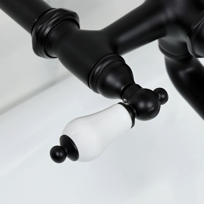 Kingston Heirloom CC543T0 - Vintage Three-Handle 2-Hole Tub Wall Mount Clawfoot Tub Faucet with Hand Shower, Matte Black