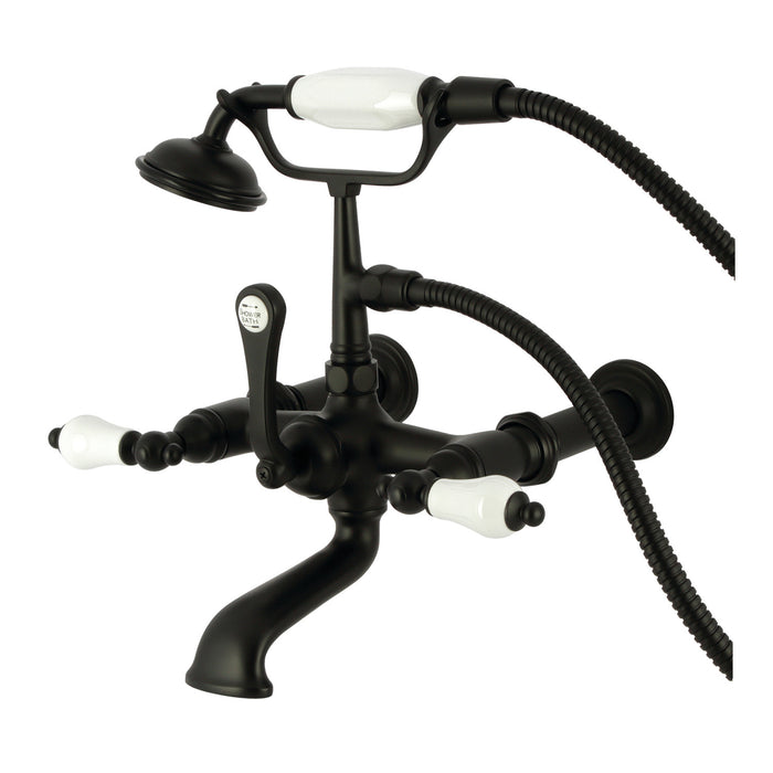 Kingston Heirloom CC543T0 - Vintage Three-Handle 2-Hole Tub Wall Mount Clawfoot Tub Faucet with Hand Shower, Matte Black