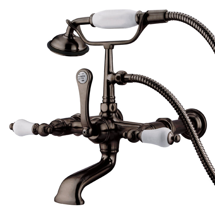 Kingston Heirloom CC543T5 - Vintage Three-Handle 2-Hole Tub Wall Mount Clawfoot Tub Faucet with Hand Shower, Oil Rubbed Bronze