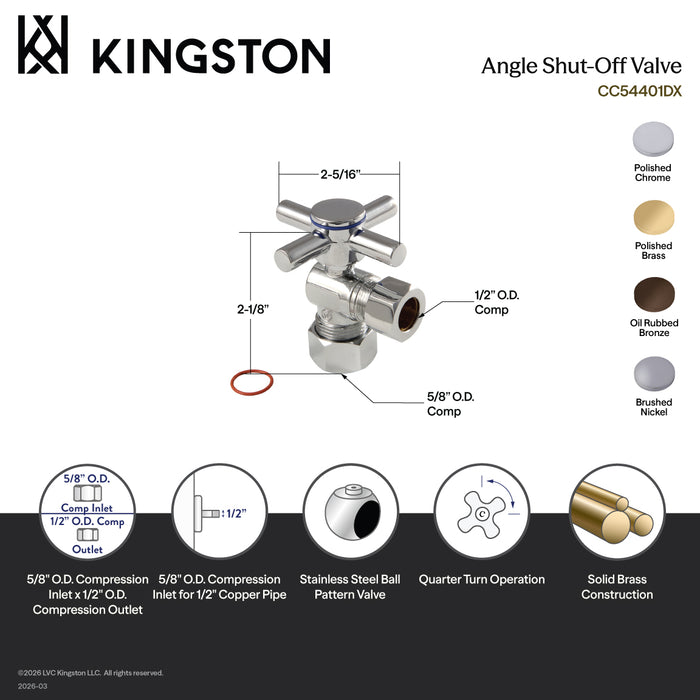Kingston Sona CC54401DX - Concord 5/8-Inch O.D. Comp x 1/2-Inch O.D. Comp Quarter-Turn Angle Shut-Off Valve, Polished Chrome