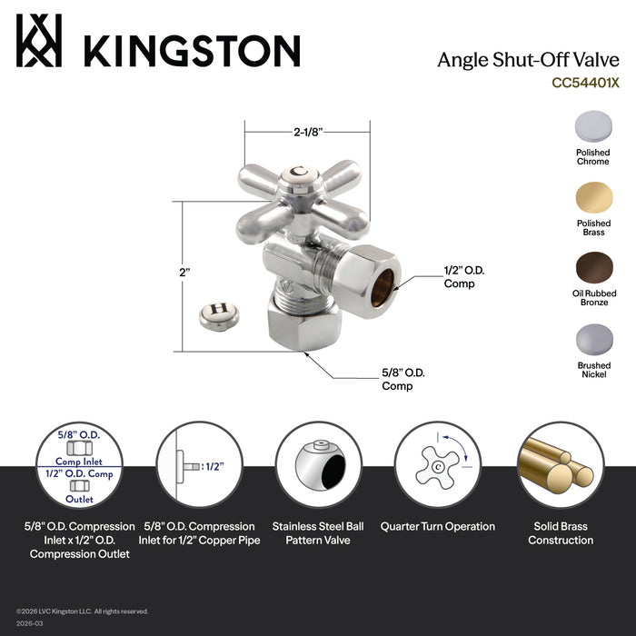 Kingston Heirloom CC54401X - Vintage 5/8-Inch O.D. Comp x 1/2-Inch O.D. Comp Quarter-Turn Angle Shut-Off Valve, Polished Chrome
