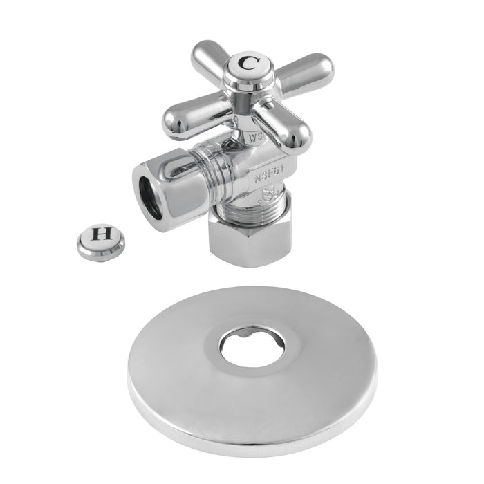 Kingston Heirloom CC54401XK 5/8-Inch O.D. Comp x 1/2-Inch O.D. Comp Quarter-Turn Angle Shut-Off Valve with Flange, Polished Chrome