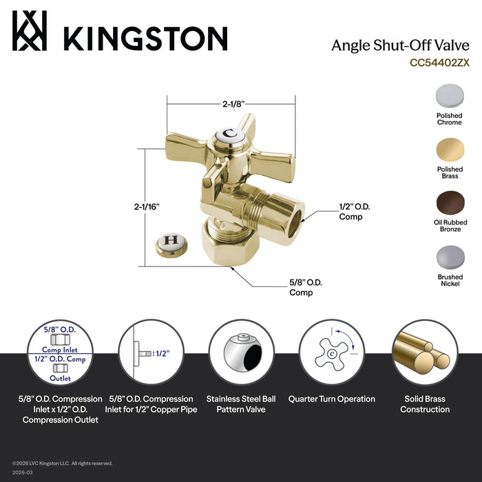 Kingston Tulare CC54401ZX - Millennium 5/8-Inch O.D. Comp x 1/2-Inch O.D. Comp Quarter-Turn Angle Shut-Off Valve, Polished Chrome
