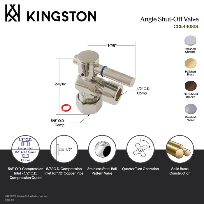 Kingston Sona CC54402DL - Fauceture 5/8-Inch O.D. Comp x 1/2-Inch O.D. Comp Quarter-Turn Angle Shut-Off Valve, Polished Brass