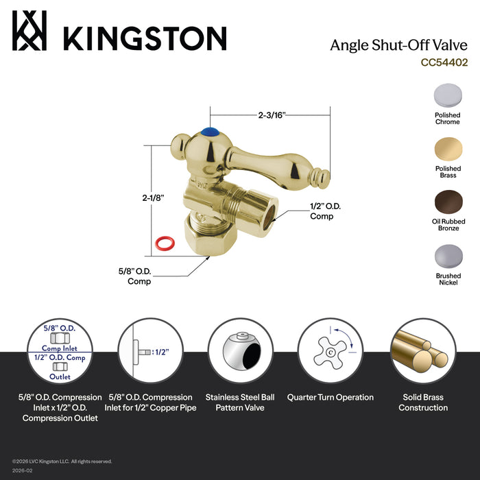 Kingston Heirloom CC54405 - Vintage 5/8-Inch O.D. Comp x 1/2-Inch O.D. Comp Quarter-Turn Angle Shut-Off Valve, Oil Rubbed Bronze