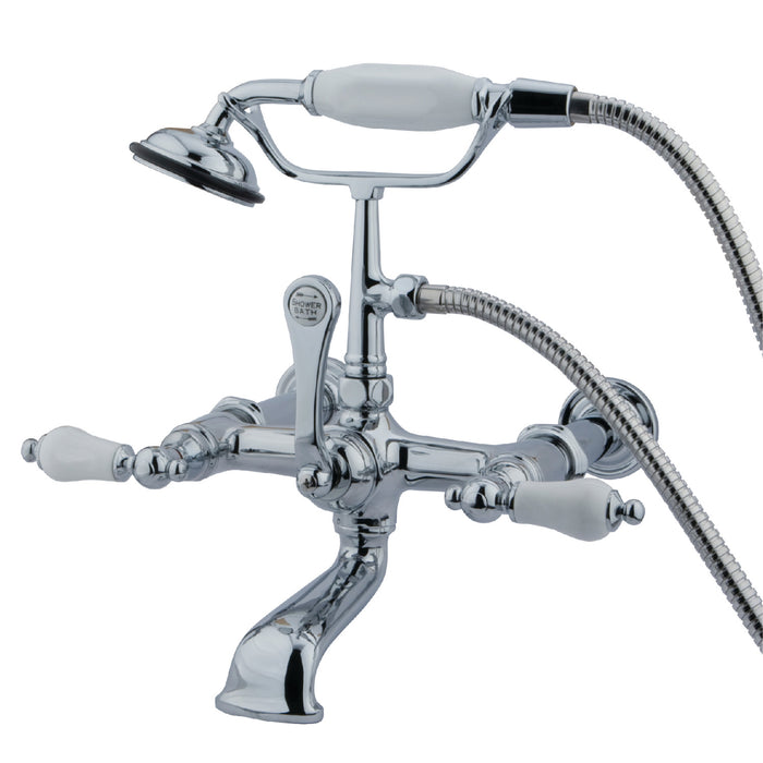 Kingston Heirloom CC544T1 - Vintage Three-Handle 2-Hole Tub Wall Mount Clawfoot Tub Faucet with Hand Shower, Polished Chrome