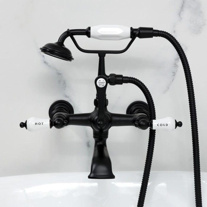 Kingston Heirloom CC545T0 - Vintage Three-Handle 2-Hole Tub Wall Mount Clawfoot Tub Faucet with Hand Shower, Matte Black