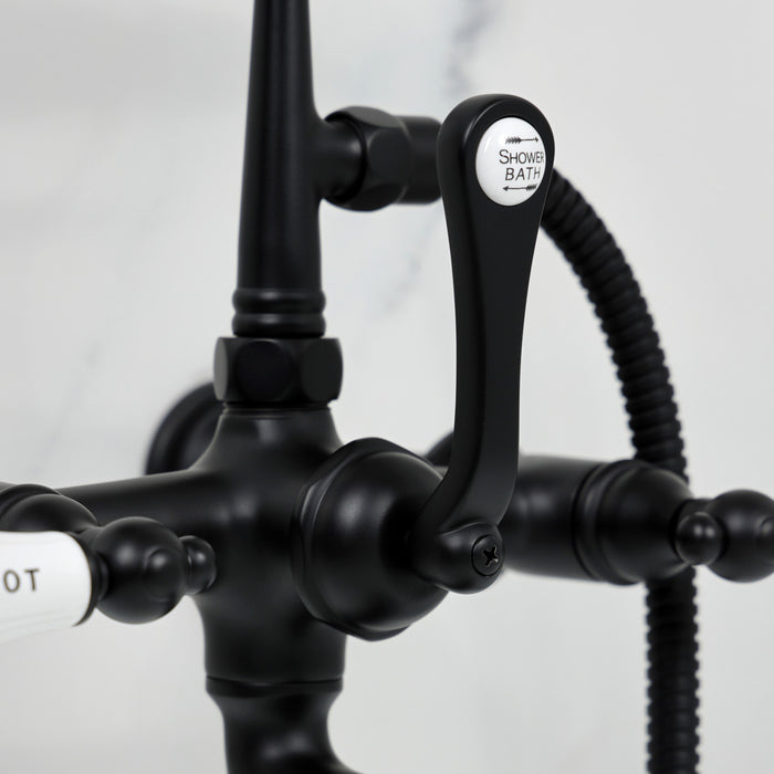 Kingston Heirloom CC545T0 - Vintage Three-Handle 2-Hole Tub Wall Mount Clawfoot Tub Faucet with Hand Shower, Matte Black