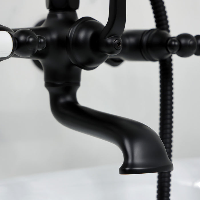 Kingston Heirloom CC545T0 - Vintage Three-Handle 2-Hole Tub Wall Mount Clawfoot Tub Faucet with Hand Shower, Matte Black