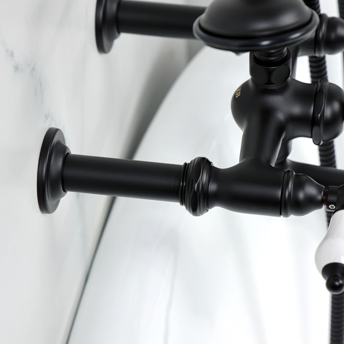 Kingston Heirloom CC545T0 - Vintage Three-Handle 2-Hole Tub Wall Mount Clawfoot Tub Faucet with Hand Shower, Matte Black