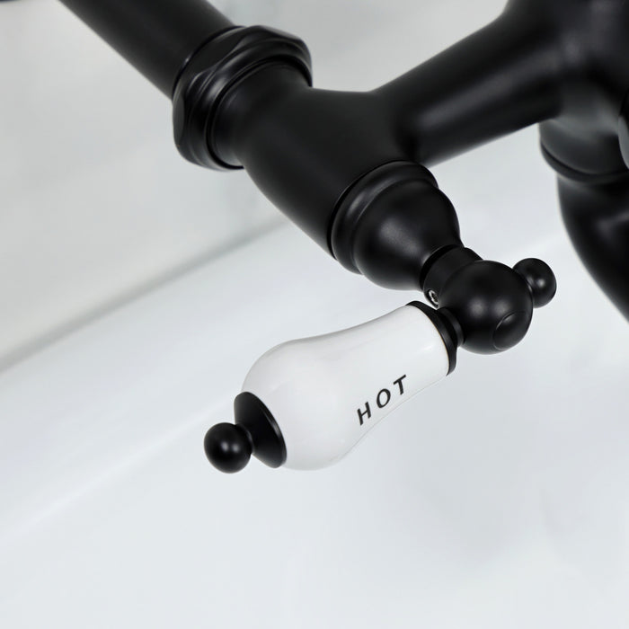 Kingston Heirloom CC545T0 - Vintage Three-Handle 2-Hole Tub Wall Mount Clawfoot Tub Faucet with Hand Shower, Matte Black