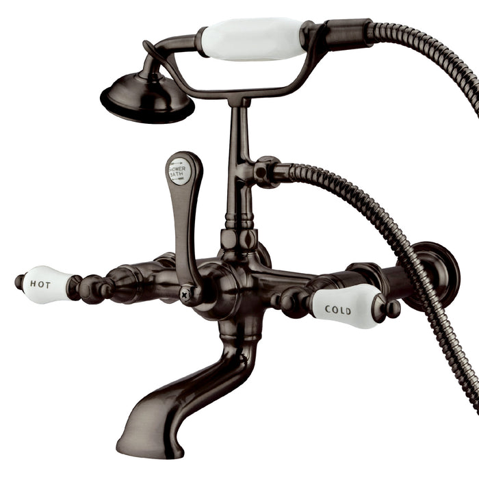 Kingston Heirloom CC545T5 - Vintage Three-Handle 2-Hole Tub Wall Mount Clawfoot Tub Faucet with Hand Shower, Oil Rubbed Bronze