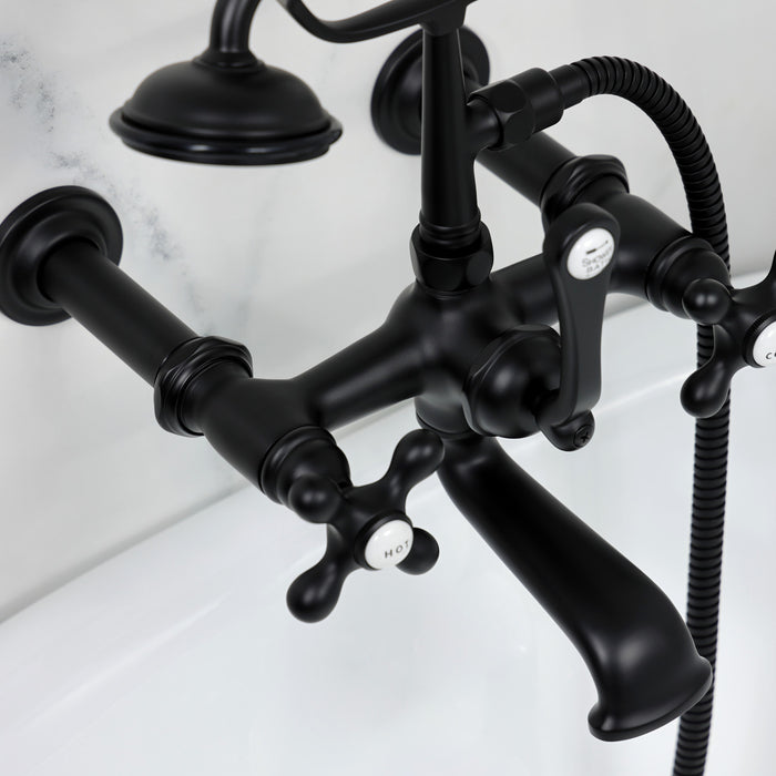 Kingston Heirloom CC547T0 - Vintage Three-Handle 2-Hole Tub Wall Mount Clawfoot Tub Faucet with Hand Shower, Matte Black