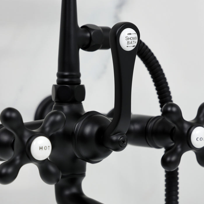 Kingston Heirloom CC547T0 - Vintage Three-Handle 2-Hole Tub Wall Mount Clawfoot Tub Faucet with Hand Shower, Matte Black