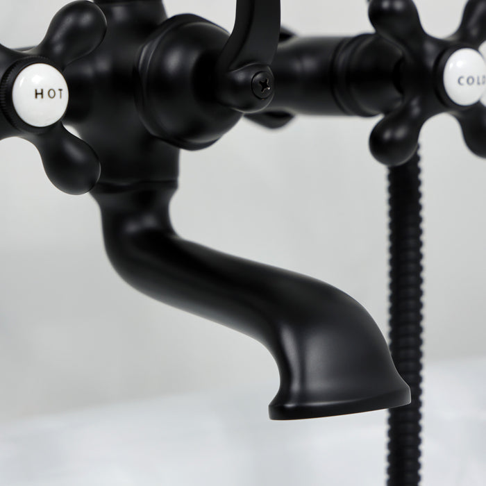 Kingston Heirloom CC547T0 - Vintage Three-Handle 2-Hole Tub Wall Mount Clawfoot Tub Faucet with Hand Shower, Matte Black