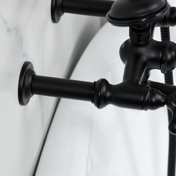Kingston Heirloom CC547T0 - Vintage Three-Handle 2-Hole Tub Wall Mount Clawfoot Tub Faucet with Hand Shower, Matte Black