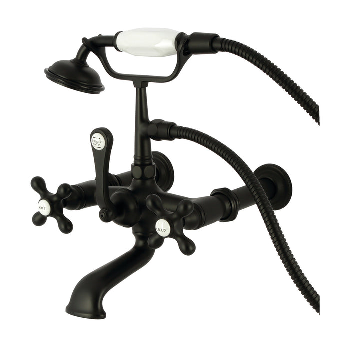 Kingston Heirloom CC547T0 - Vintage Three-Handle 2-Hole Tub Wall Mount Clawfoot Tub Faucet with Hand Shower, Matte Black