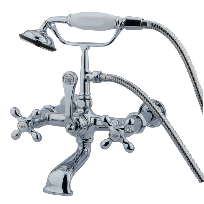 Kingston Heirloom CC548T1 - Vintage Three-Handle 2-Hole Tub Wall Mount Clawfoot Tub Faucet with Hand Shower, Polished Chrome