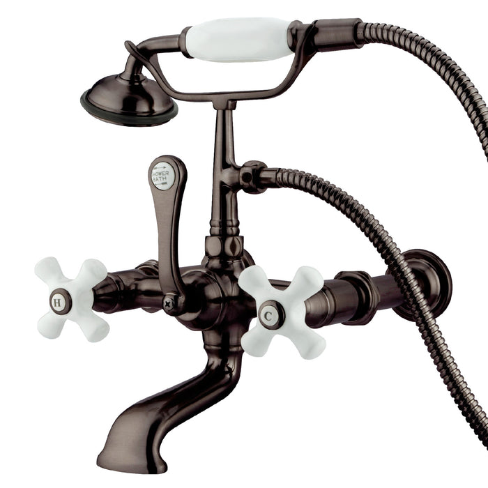 Kingston Heirloom CC549T5 - Vintage Three-Handle 2-Hole Tub Wall Mount Clawfoot Tub Faucet with Hand Shower, Oil Rubbed Bronze