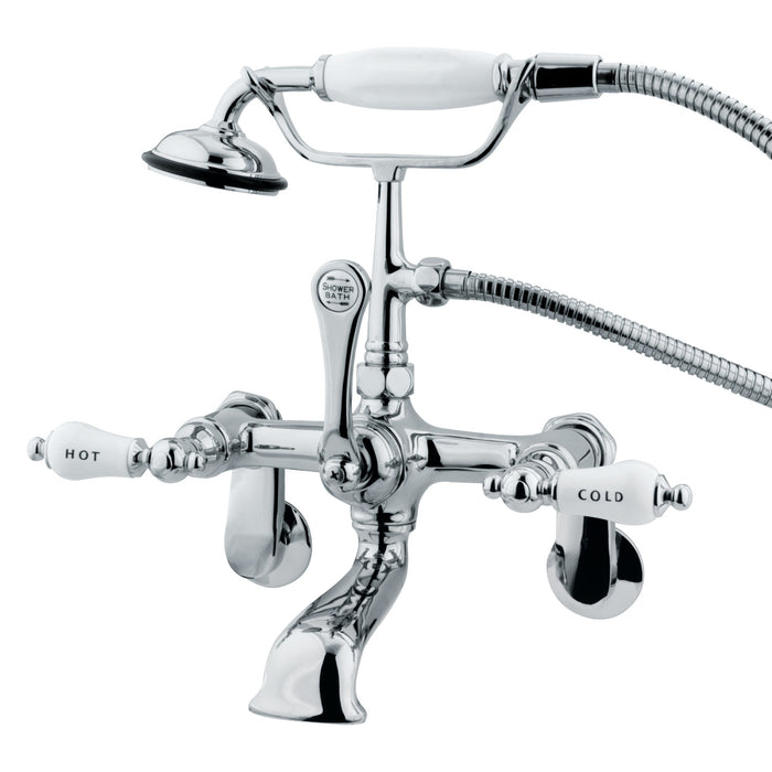 Kingston Heirloom CC54T1 - Vintage Three-Handle 2-Hole Tub Wall Mount Clawfoot Tub Faucet with Hand Shower, Polished Chrome