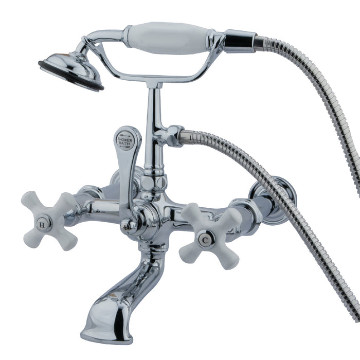 Kingston Heirloom CC550T1 - Vintage Three-Handle 2-Hole Tub Wall Mount Clawfoot Tub Faucet with Hand Shower, Polished Chrome
