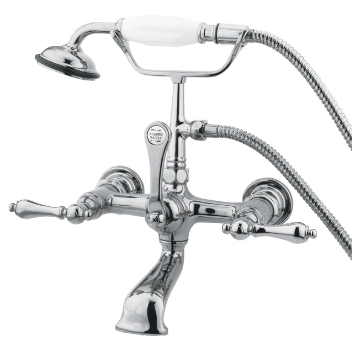 Kingston Heirloom CC552T1 - Vintage Three-Handle 2-Hole Tub Wall Mount Clawfoot Tub Faucet with Hand Shower, Polished Chrome