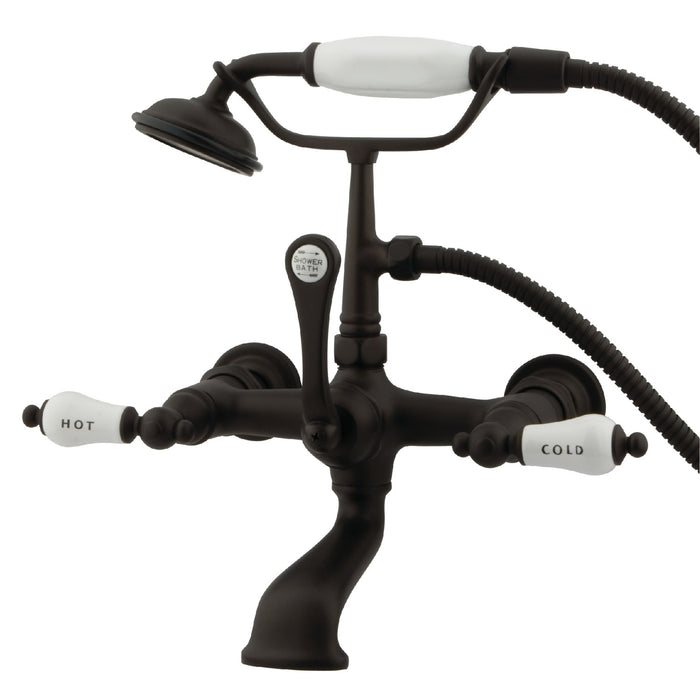 Kingston Heirloom CC555T5 - Vintage Three-Handle 2-Hole Tub Wall Mount Clawfoot Tub Faucet with Hand Shower, Oil Rubbed Bronze