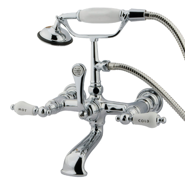 Kingston Heirloom CC556T1 - Vintage Three-Handle 2-Hole Tub Wall Mount Clawfoot Tub Faucet with Hand Shower, Polished Chrome