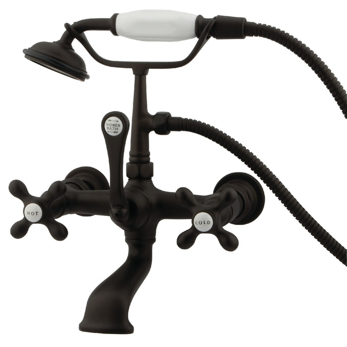 Kingston Heirloom CC557T5 - Vintage Three-Handle 2-Hole Tub Wall Mount Clawfoot Tub Faucet with Hand Shower, Oil Rubbed Bronze
