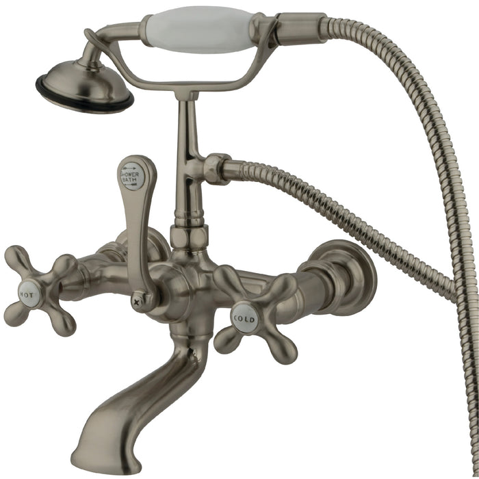 Kingston Heirloom CC557T8 - Vintage Three-Handle 2-Hole Tub Wall Mount Clawfoot Tub Faucet with Hand Shower, Brushed Nickel