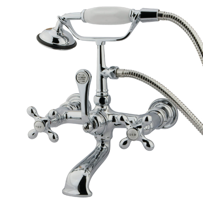 Kingston Heirloom CC558T1 - Vintage Three-Handle 2-Hole Tub Wall Mount Clawfoot Tub Faucet with Hand Shower, Polished Chrome