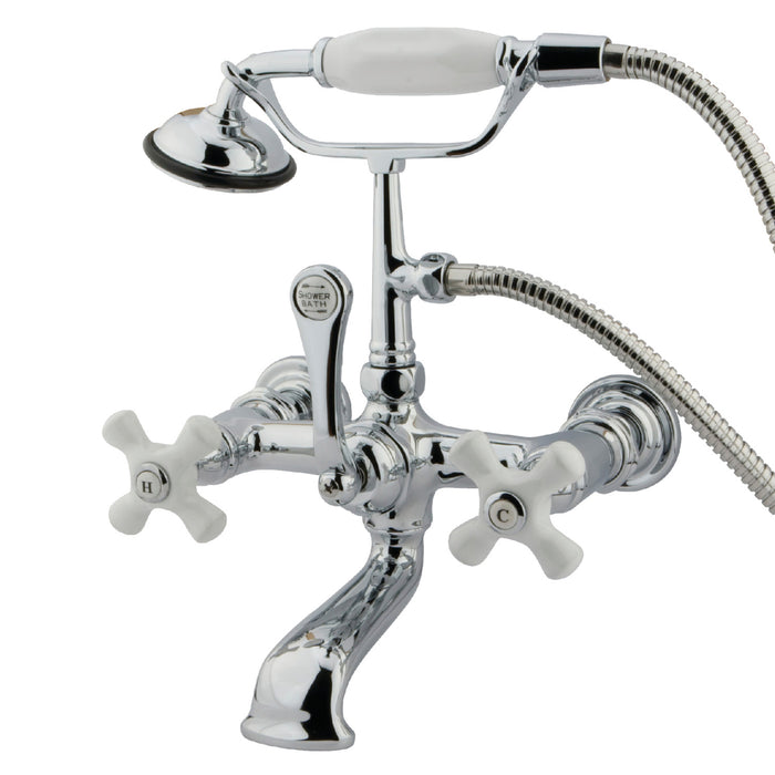 Kingston Heirloom CC560T1 - Vintage Three-Handle 2-Hole Tub Wall Mount Clawfoot Tub Faucet with Hand Shower, Polished Chrome
