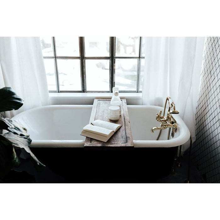 Kingston Heirloom CC57T2 - Vintage Three-Handle 2-Hole Tub Wall Mount Clawfoot Tub Faucet with Hand Shower, Polished Brass