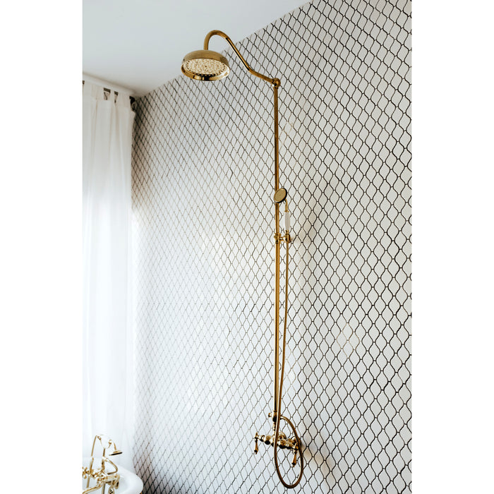 Kingston Heirloom CC57T2 - Vintage Three-Handle 2-Hole Tub Wall Mount Clawfoot Tub Faucet with Hand Shower, Polished Brass