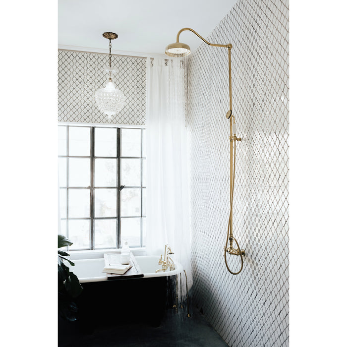 Kingston Heirloom CC57T2 - Vintage Three-Handle 2-Hole Tub Wall Mount Clawfoot Tub Faucet with Hand Shower, Polished Brass