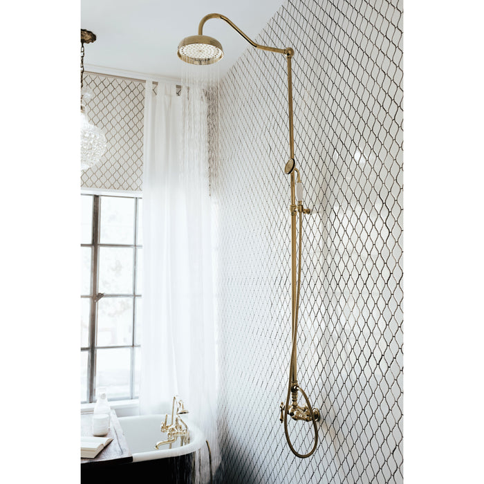Kingston Heirloom CC57T2 - Vintage Three-Handle 2-Hole Tub Wall Mount Clawfoot Tub Faucet with Hand Shower, Polished Brass