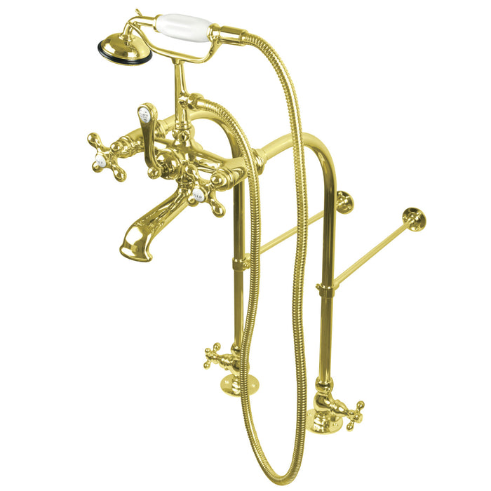 Kingston Heirloom CC57T452MX - Vintage Three-Handle 2-Hole Freestanding Clawfoot Tub Faucet Package with Supply Line and Hand Shower, Polished Brass