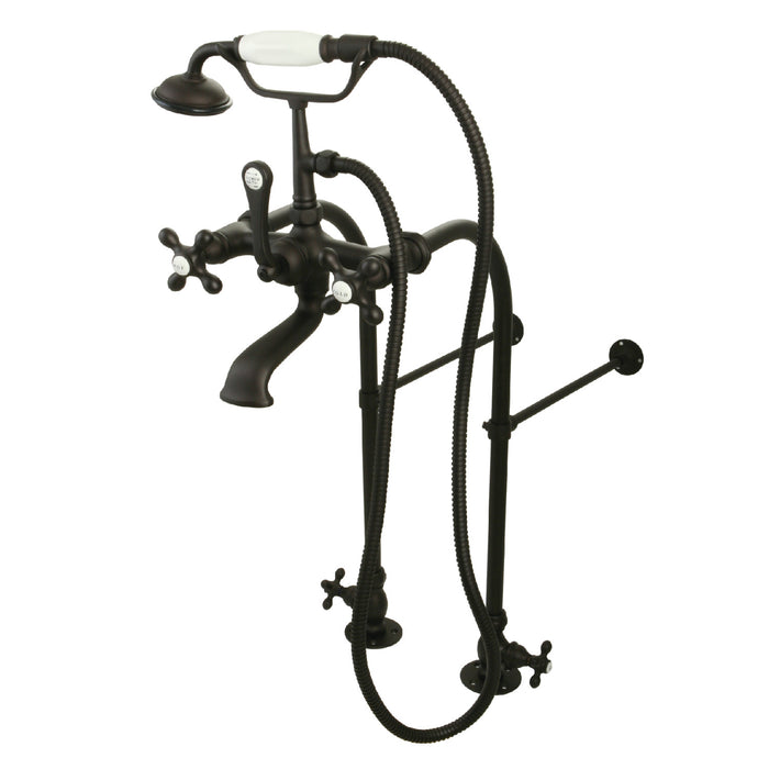 Kingston Heirloom CC57T455MX - Vintage Three-Handle 2-Hole Freestanding Clawfoot Tub Faucet Package with Supply Line and Hand Shower, Oil Rubbed Bronze